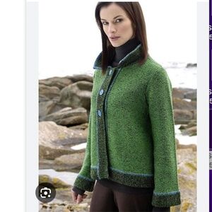 NUA Irish Wool Silk Blend Cardigan Womens Small Green Knit Long Sleeve